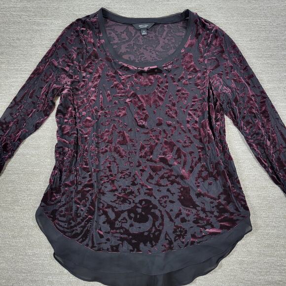 Simply Vera Wang Velvet Burnout Top Womens M Plum Sheer Hem Witchy Fairycore - Picture 4 of 15
